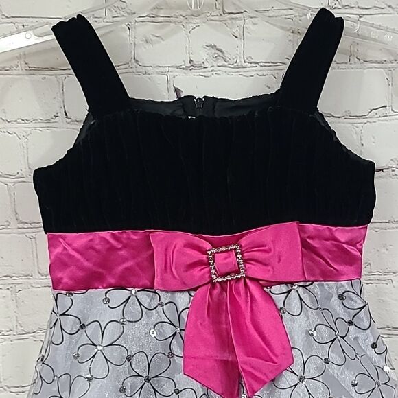 Girls Formal Dress Black Velvet Hot Pink Silver Glitter Flower Girl Occasion 7 - Picture 2 of 12